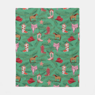 Couverture Polaire Cowgirl Christmas Yeehaw Fleece Blanche