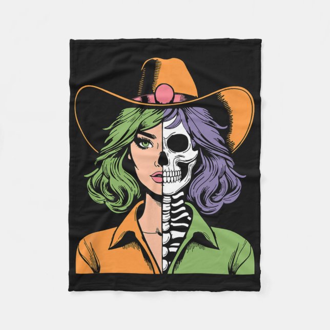 Couverture Polaire Cowgirl Skeleton Halloween (Devant)