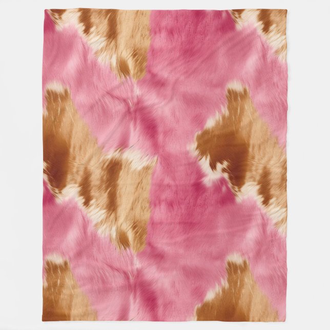 Couverture Polaire Cowgirl Western Pink Brown Cream Cowhide (Devant)