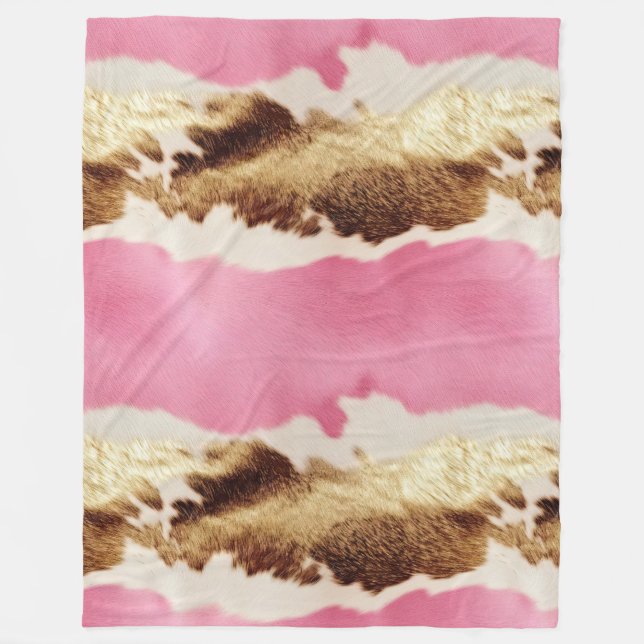 Couverture Polaire Cowgirl Western Pink Cream Gold Cowhide (Devant)