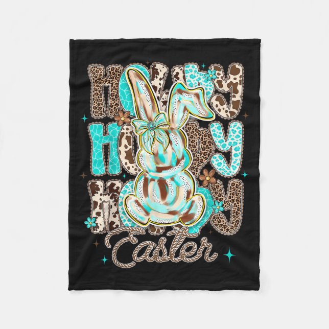 Couverture Polaire Cowhide Leopard Blue Turquoise Howdy Easter Rabbit (Devant)