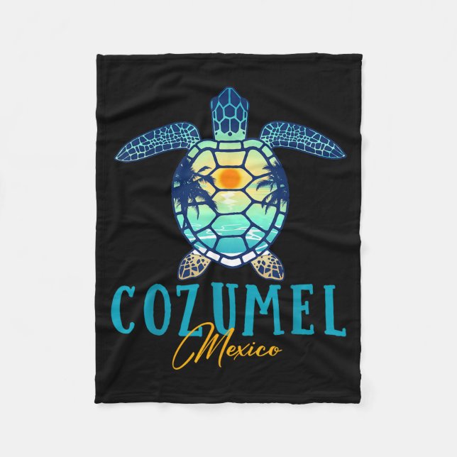 Couverture Polaire Cozumel Mexico Sea Turtle Palm Tree Sunset Beach V (Devant)