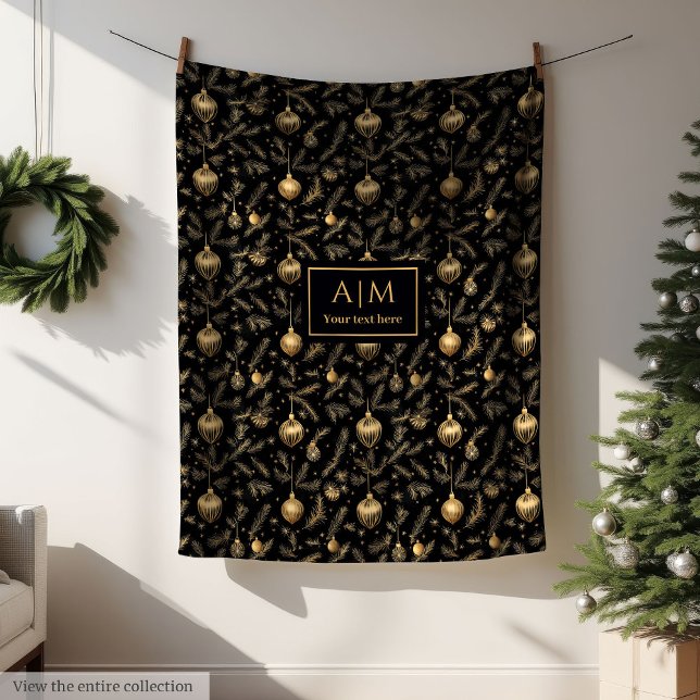 Couverture Polaire Cozy black and gold watercolor custom Christmas (Cozy black and gold watercolor custom Christmas Fleece Blanket)