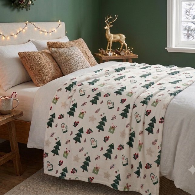 Couverture Polaire Cozy Dusty Blue Watercolor Christmas Tree Pattern (Créateur téléchargé)
