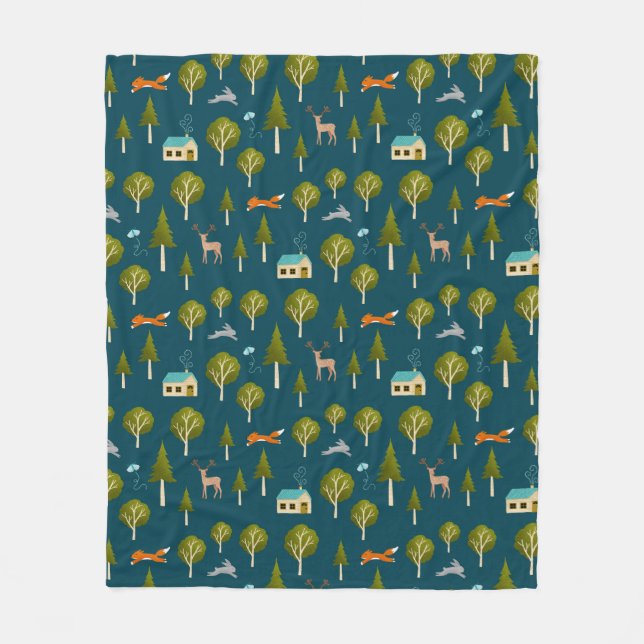 Couverture Polaire Cozy Forest Cabin and Animals Fleece Blanket (Devant)
