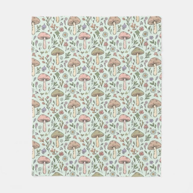Couverture Polaire Cozy Mint Green Fungi | Gender Neutral Baby Shower (Devant)