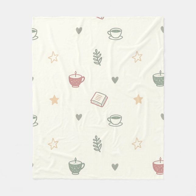 Couverture Polaire Cozy Tea Books Candle Pattern Soft (Devant)