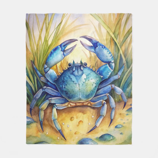 Couverture Polaire Crabe bleu sur une plage (Devant)