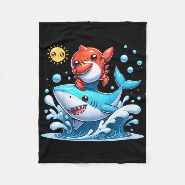 Couverture Polaire Crabe daboîtant surfant sur un requin chevauchant  (Devant)