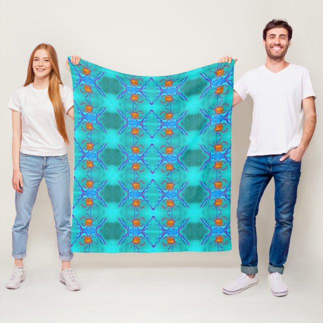Couverture Polaire Crabes Cool Motifs du bord de mer Turquoise (En situation)