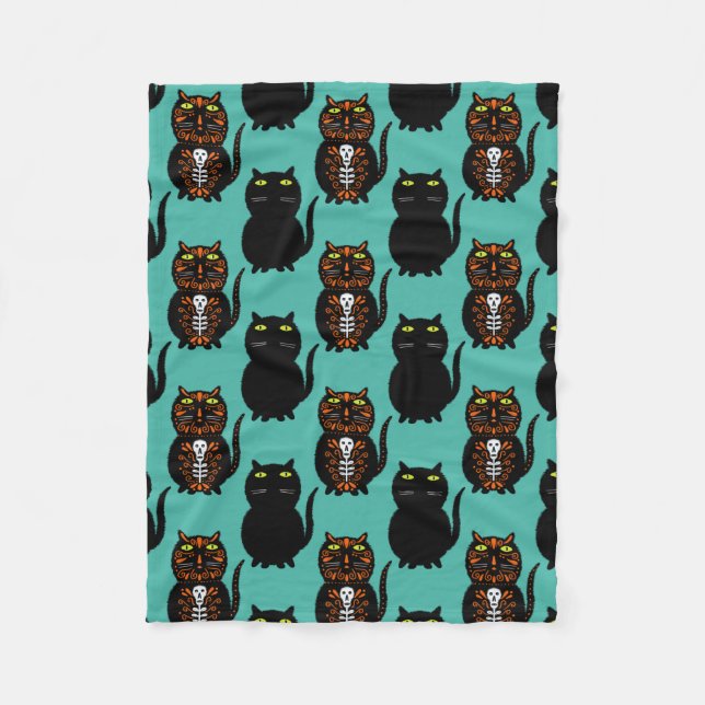 Couverture Polaire Crâne de chat noir (Devant)