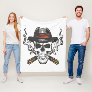 Couverture Polaire Crâne de gangster avec chapeau fedora