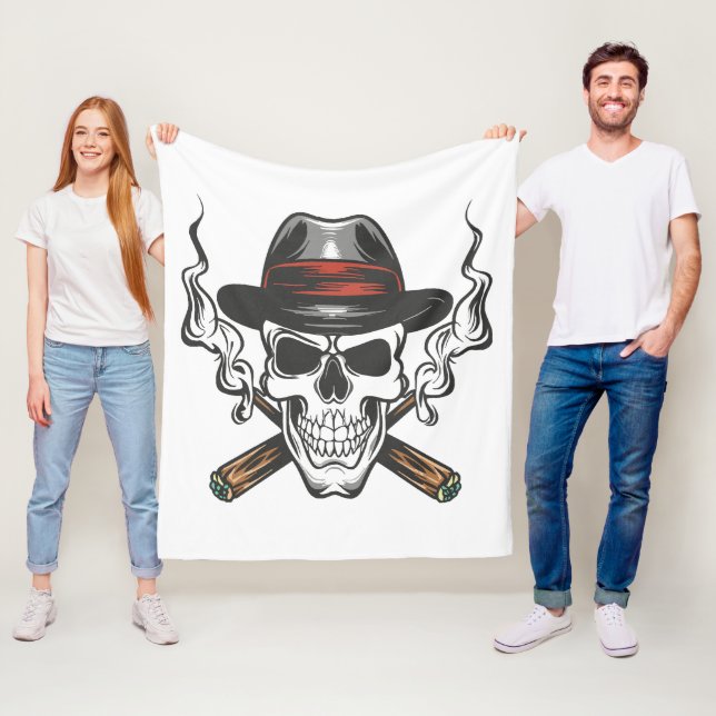 Couverture Polaire Crâne de gangster avec chapeau fedora (En situation)
