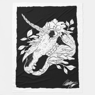 Couverture Polaire Crâne de licorne noir et blanc