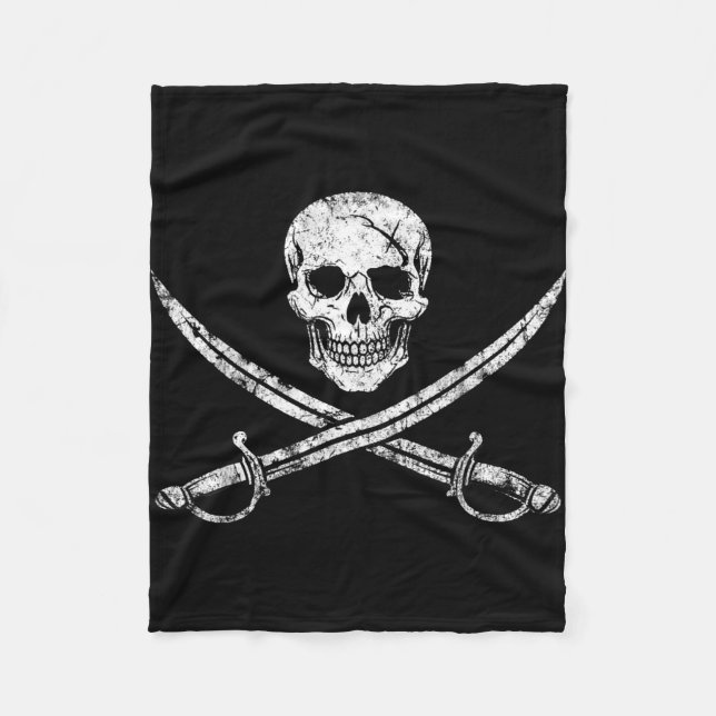 Couverture Polaire Crâne de pirate os croisés épée jolly roger (Devant)