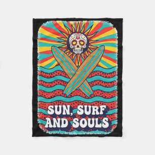 Couverture Polaire Crâne de sucre Soleil psychédélique Rétro Surf Vag