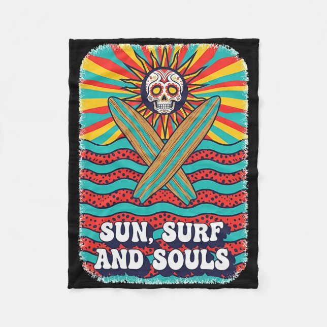 Couverture Polaire Crâne de sucre Soleil psychédélique Rétro Surf Vag (Devant)