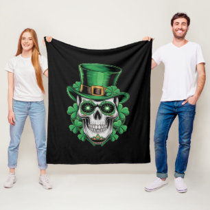 Couverture Polaire Crâne de Sucre St Patrick Jour de Chance Shamrock 