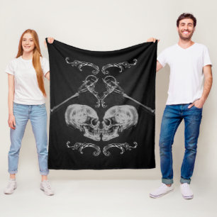 Couverture Polaire "Crâne en amour" Squelettes Vintage Noir