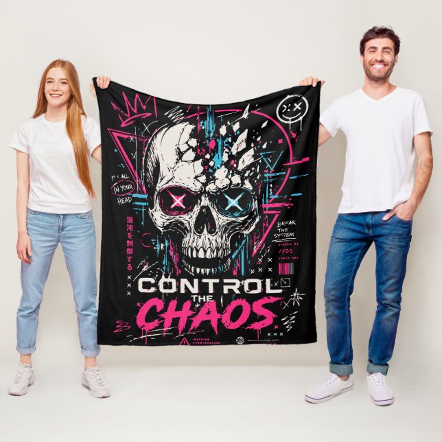 Couverture Polaire Crâne esthétique Chaos Néon A (En situation)