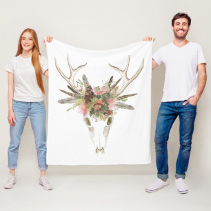 Couverture Polaire Crâne et fleurs de cerfs communs