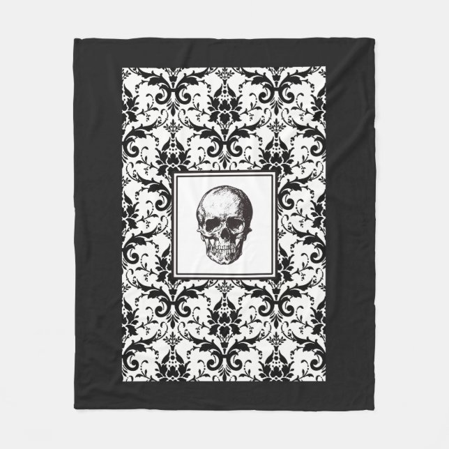 Couverture Polaire Crâne gothique noir et blanc élégant (Devant)