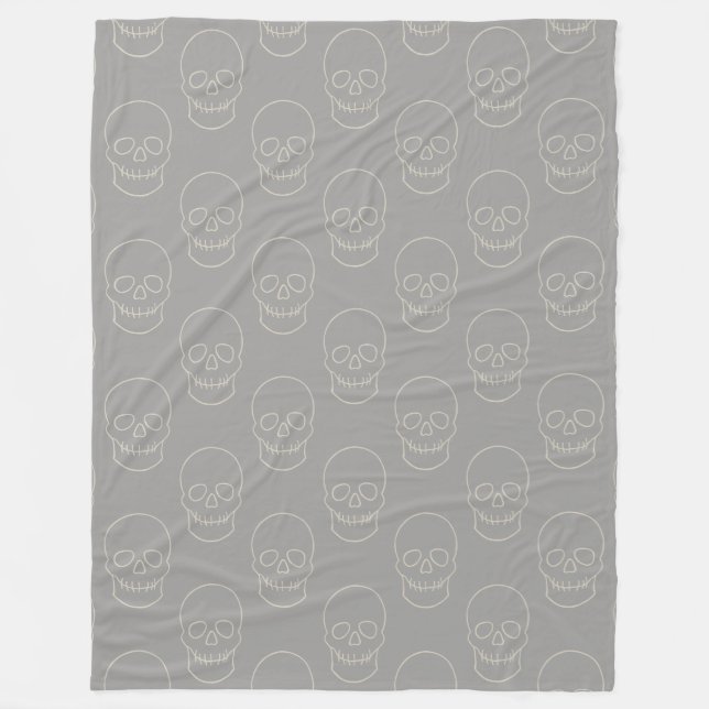Couverture Polaire Crâne - Gris fantôme et Blanc osseux (Devant)