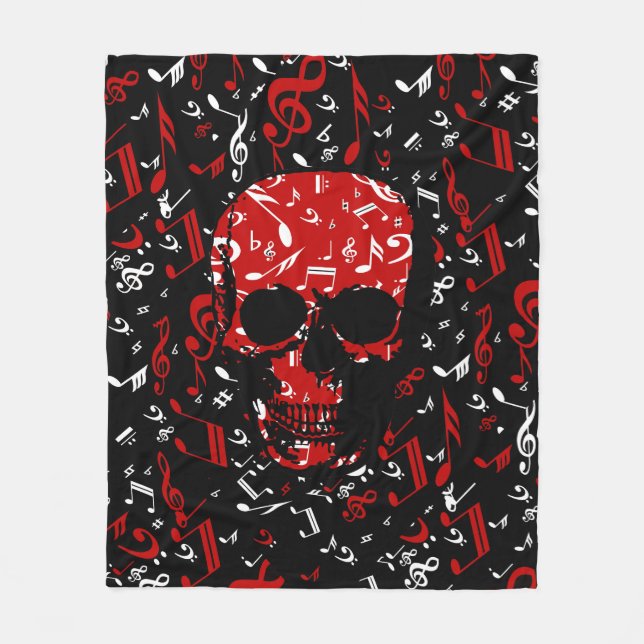 Couverture Polaire Crâne noir rouge de notes musicales (Devant)