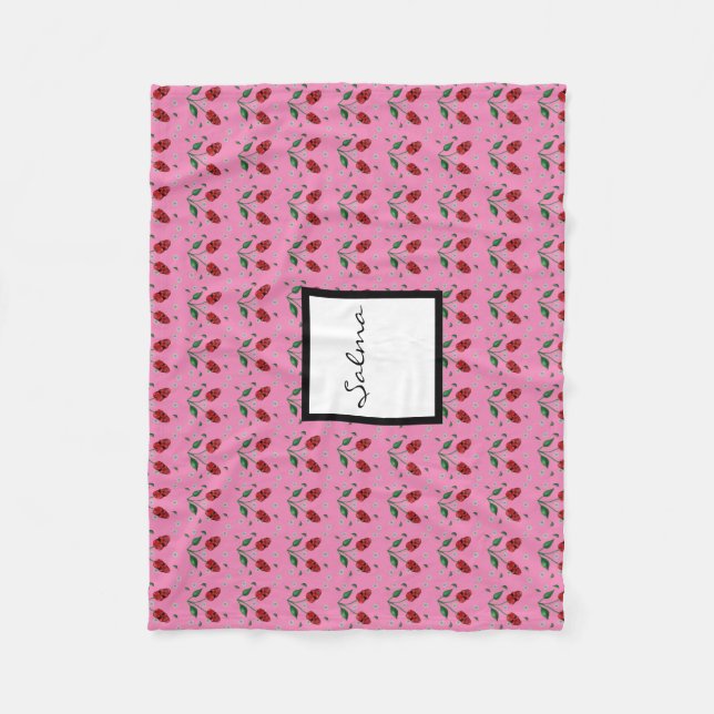 Couverture Polaire Crâne rouge cerise fleurit (Devant)