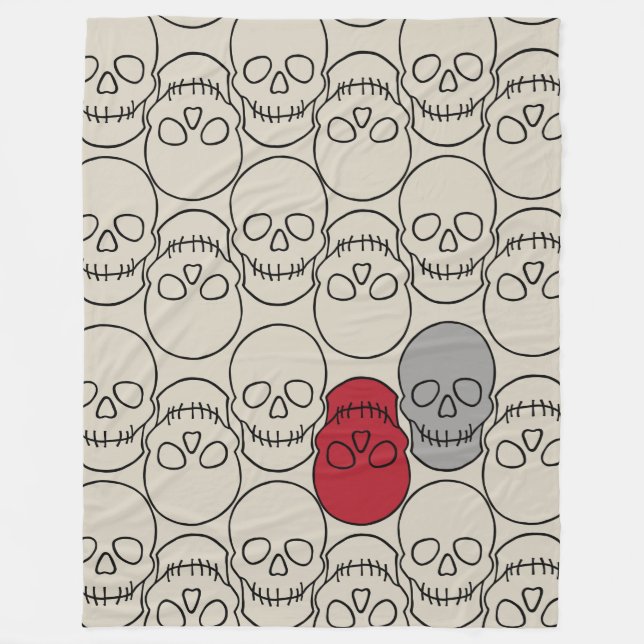 Couverture Polaire Crânes - Bone White et Bat Black (Devant)