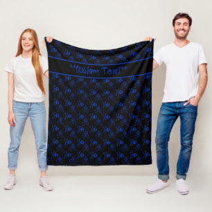 Couverture Polaire Crânes de dessin en noir et bleu avec texte perso
