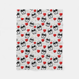 Couverture Polaire Crânes et Coeurs rouges Motif Halloween