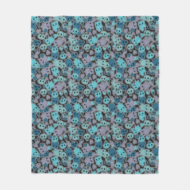 Couverture Polaire Crânes, et coeurs sur l'arrière - plan noir 2 (Devant)