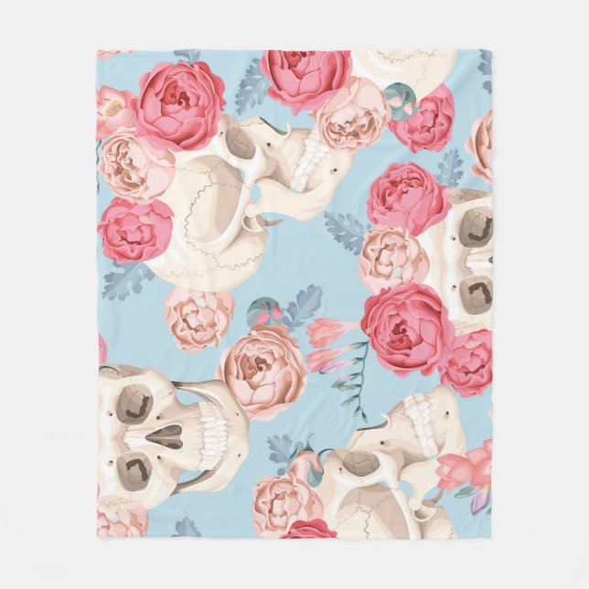 Couverture Polaire Crânes et Motif Vintage Rose (Devant)