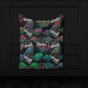 Couverture Polaire Crânes et Roses sombres   Funky Glam Ombre Grunge