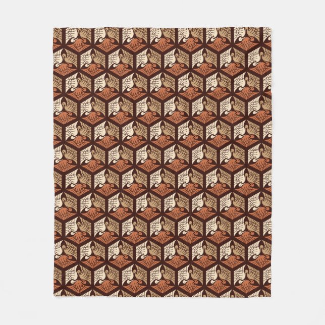 Couverture Polaire Cranes japanese, Tan, Rust & Chocolate Brown (Devant)