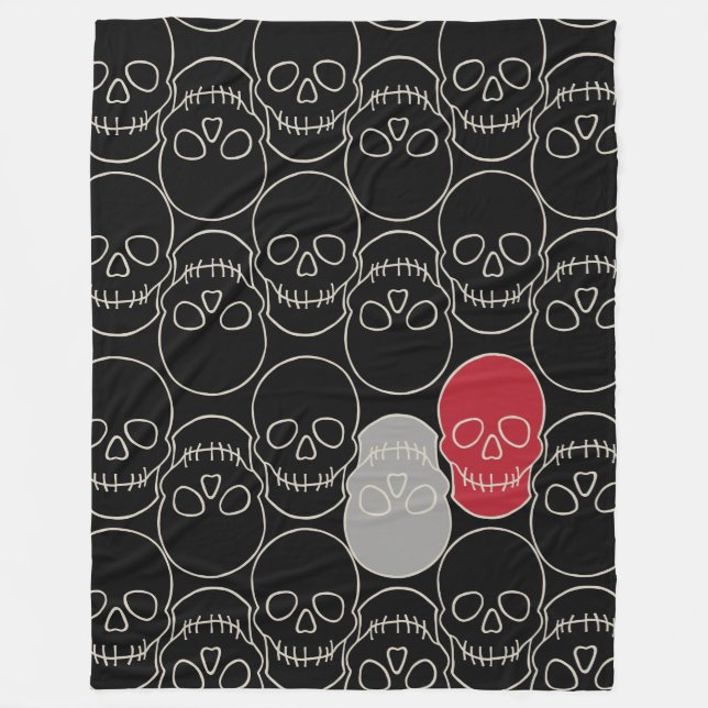 Couverture Polaire Crânes - Noir de chauve-souris et Blanc d'os (Devant)
