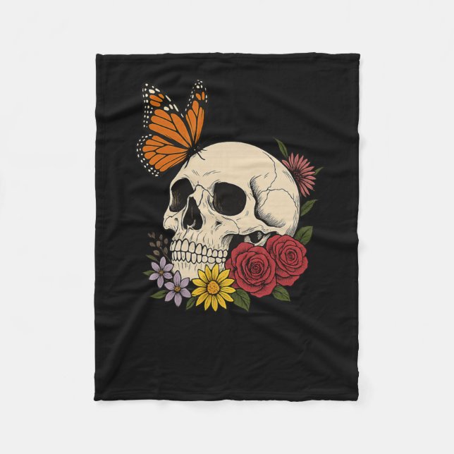 Couverture Polaire Crânes Papillon Monarch Fleurs Halloween Hommes Fe (Devant)