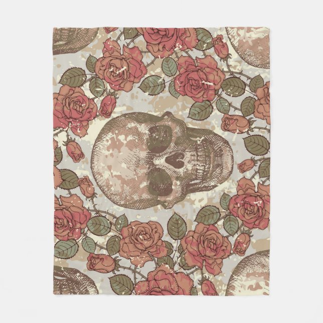 Couverture Polaire Crânes rétro et ornement Rose (Devant)