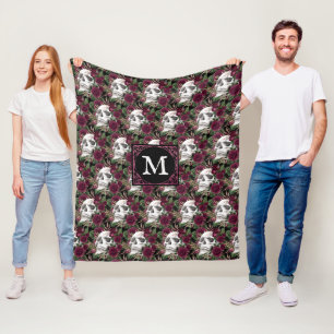 Couverture Polaire Crânes Rose Bourgogne Noir Monogramme
