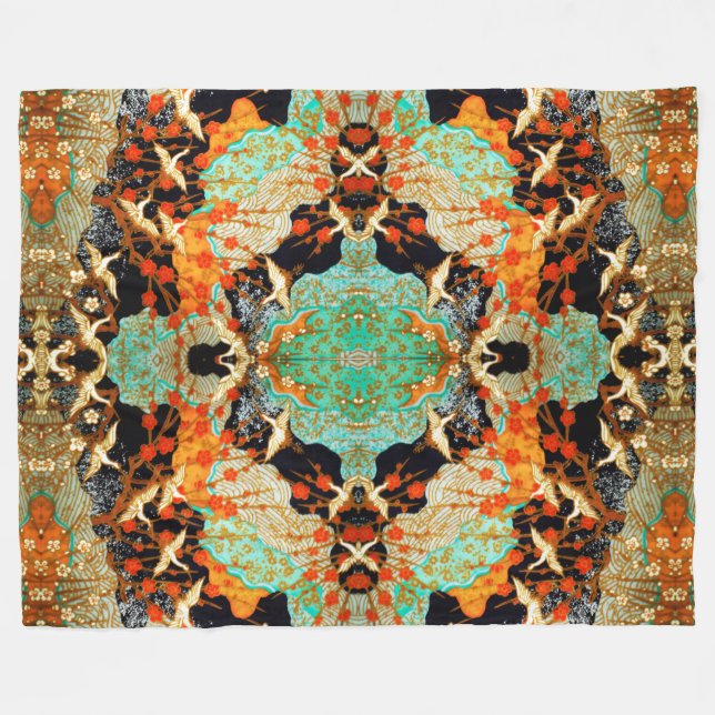 Couverture Polaire CRANES VOLONTAIRES AVEC FLEURS PRINTEMPS Floral ja (Devant (Horizontal))