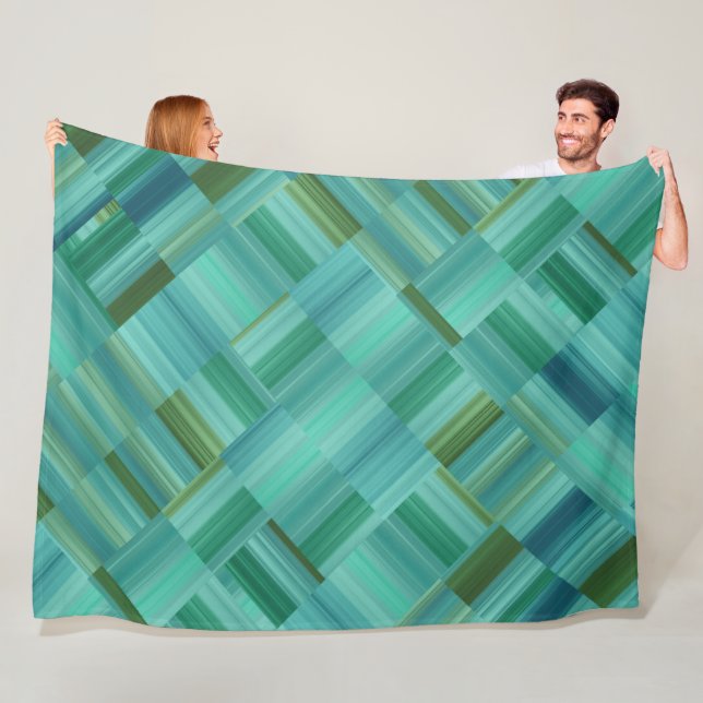 Couverture Polaire Cravate Aqua Green et Blue Blocks (En situation)