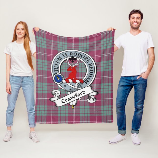 Couverture Polaire Crawford Ancien Clan Badge Tartan Plaid (En situation)