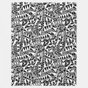 Couverture Polaire Crazy Structure Motif 060423 - Blanc sur noir
