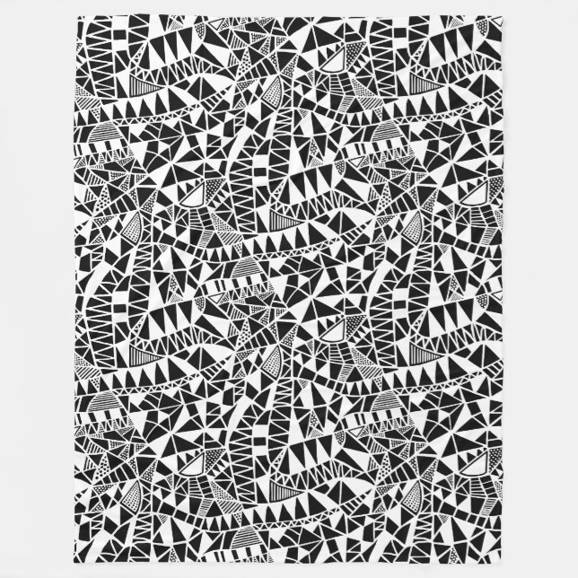 Couverture Polaire Crazy Structure Motif 060423 - Blanc sur noir (Devant)