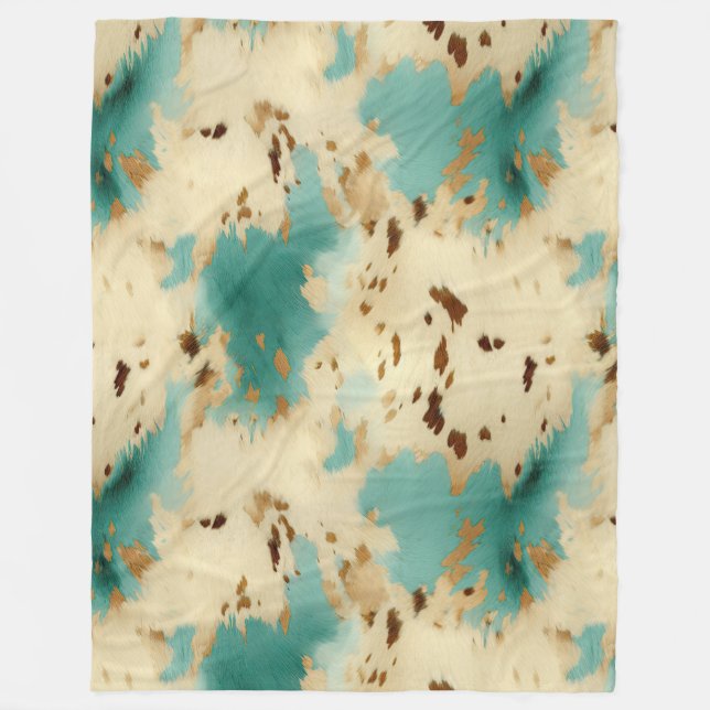 Couverture Polaire Cream Gold Turquoise Cowhide Animal (Devant)