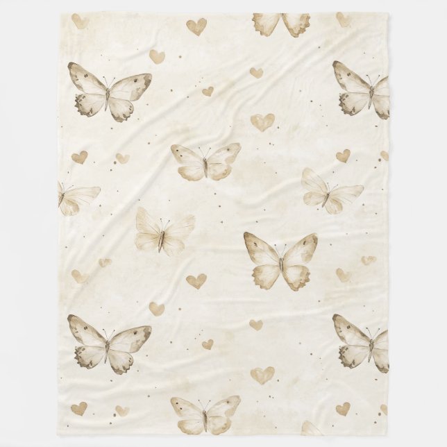 Couverture Polaire Cream Hearts Butterflies Christmas (Devant)