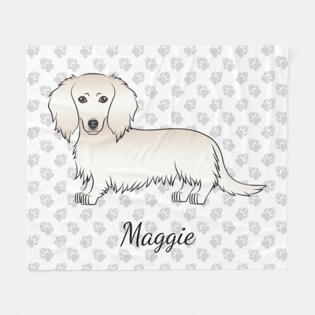 Couverture Polaire Cream Long Cheveux Dachshund mignon dessin animé C (Devant (Horizontal))