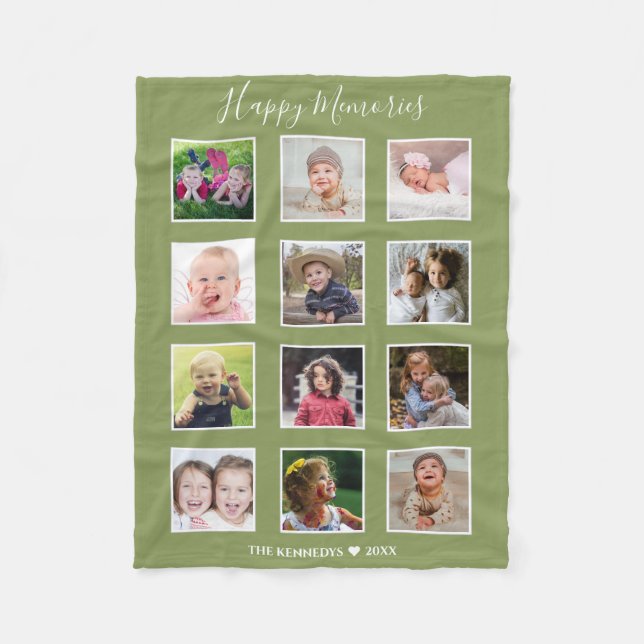 Couverture Polaire Create Your Own 12 Family Photo Collage Green   (Devant)