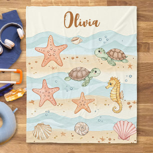 Couverture Polaire Créatures marines bébé à l'aquarelle fantaisiste